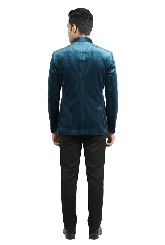 Teal Velvet Bandhgala with Floral Embroidery