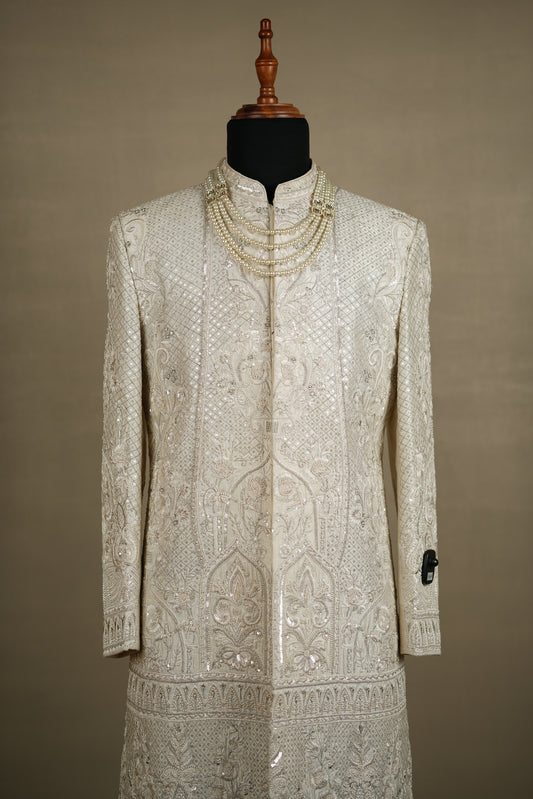 Ivory Hand-Embroidered Sherwani