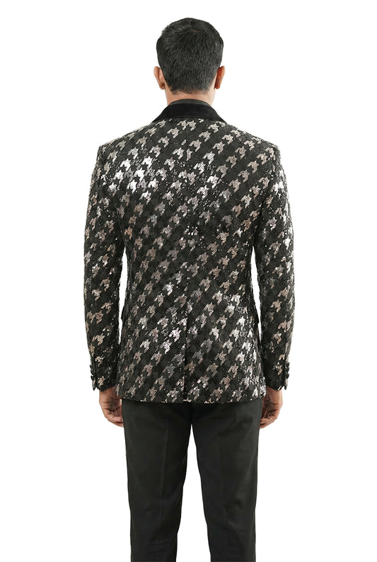 Black and Silver Embroidered Tuxedo Set