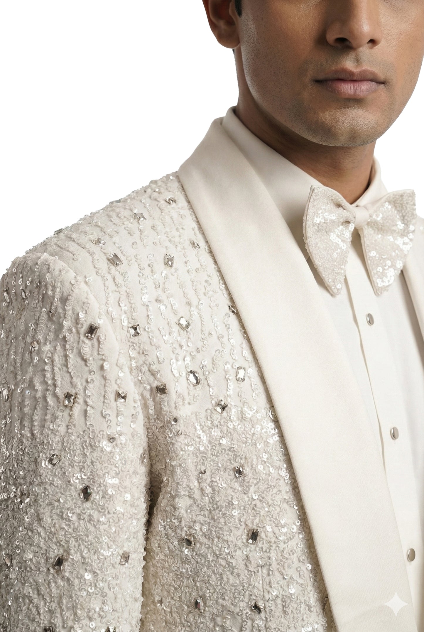 White Embellished Tuxedo Set
