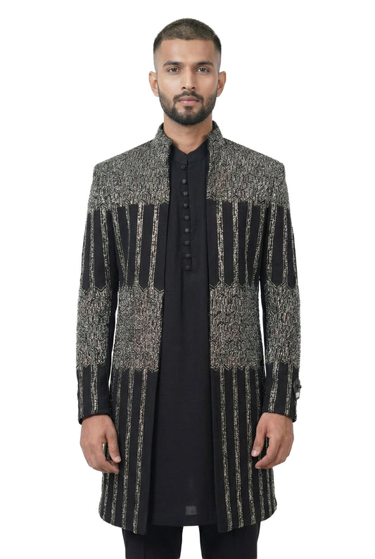 Black Embellished Indo-Western Jacket Set