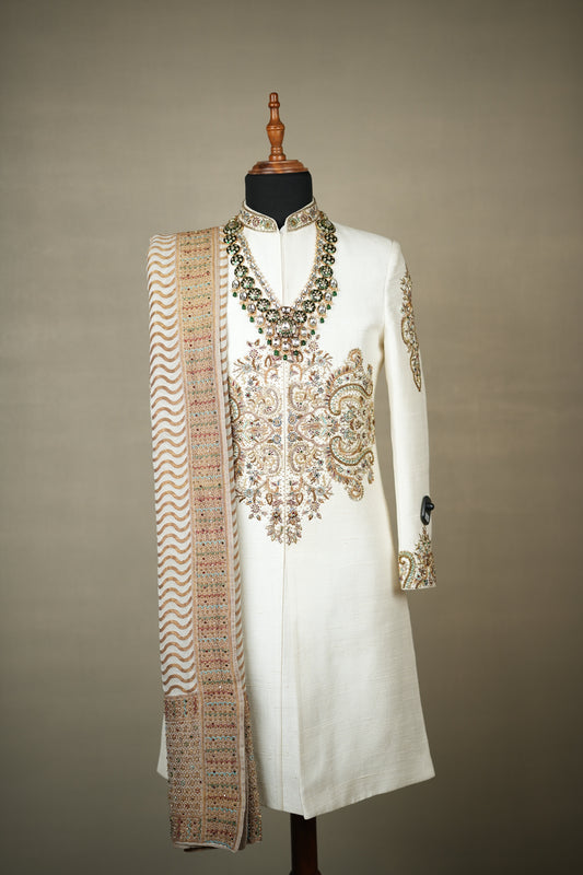 Ivory Embroidered Sherwani
